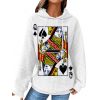 Queen of Spade Playing Cards Print Checked Embossed Hoodie Drawstring Pouch Pocket Hoodie