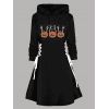 Robe à Capuche D'Halloween Linge A Citrouille et Main Imprimés à Cordon - Noir L | US 8-10