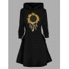 Robe à Capuche Ligne A Cercle Tournesol Imprimé à Lacets à Côté - Noir M | US 6