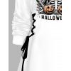 Robe à Capuche D'Halloween Ligne A Crâne et Citrouille Imprimés à Lacets à Côté - Blanc XL | US 12