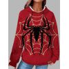 Sweat à Capuche D'Halloween Carreau et Toile D'Araignée Imprimées avec Poche Large à Cordon - Rouge XL | US 12