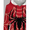 Sweat à Capuche D'Halloween Carreau et Toile D'Araignée Imprimées avec Poche Large à Cordon - Rouge S | US 4