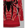 Sweat à Capuche D'Halloween Carreau et Toile D'Araignée Imprimées avec Poche Large à Cordon - Rouge XL | US 12