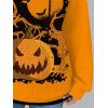 Sweat à Capuche D'Halloween Citrouille et Chauve-souris Imprimés avec Poche à Cordon - Orange Foncé M | US 6