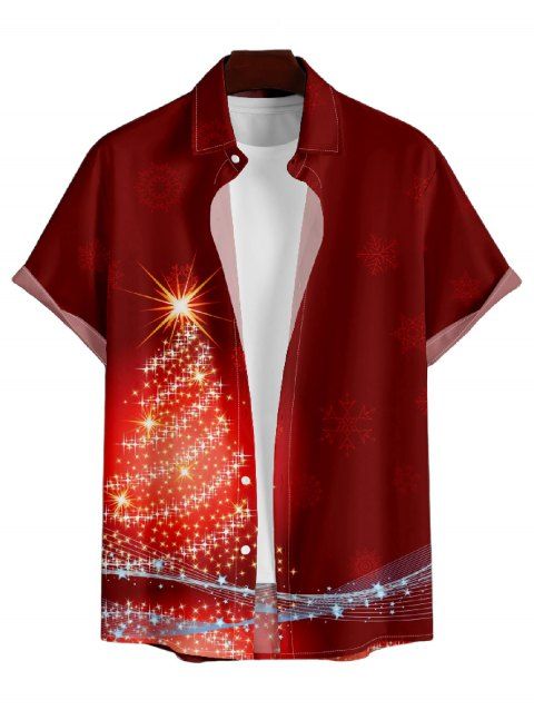 Chemise Décontractée Sapin de Noël Imprimé Boutonnée à Manches Courtes à Paillettes