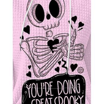 Halloween Skeleton Print Checked Embossed Hoodie Drawstring Pouch Pocket Hoodie