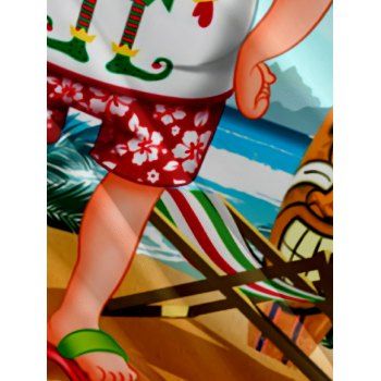 Christmas Santa Claus Surfing Print V Neck Spaghetti Strap Dress and Roll Up Sleeve Shirt Outfit