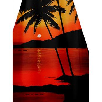 Sunset Tree Print V Neck High Waist Spaghetti Strap Dress Sleeveless Summer A Line Cami Dress