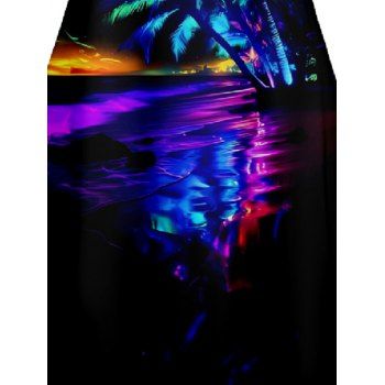 Colorful Coconut Tree Print V Neck High Waist Spaghetti Strap Dress Sleeveless Summer A Line Cami Dress