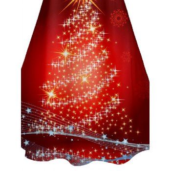 Christmas Tree Glitter Print V Neck High Waist Spaghetti Strap Dress Sleeveless Summer A Line Cami Dress