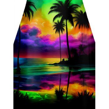 Colorful Beach Landscape Print V Neck High Waist Spaghetti Strap Dress Sleeveless Summer A Line Cami Dress 