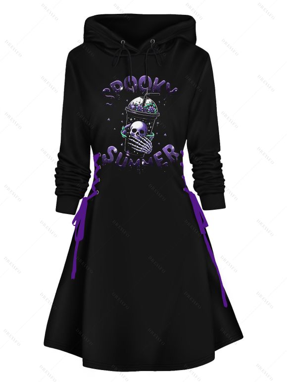 Robe à Capuche D'Halloween Ligne A Crâne Coupe à Lacets à Côté - Noir L | US 8-10