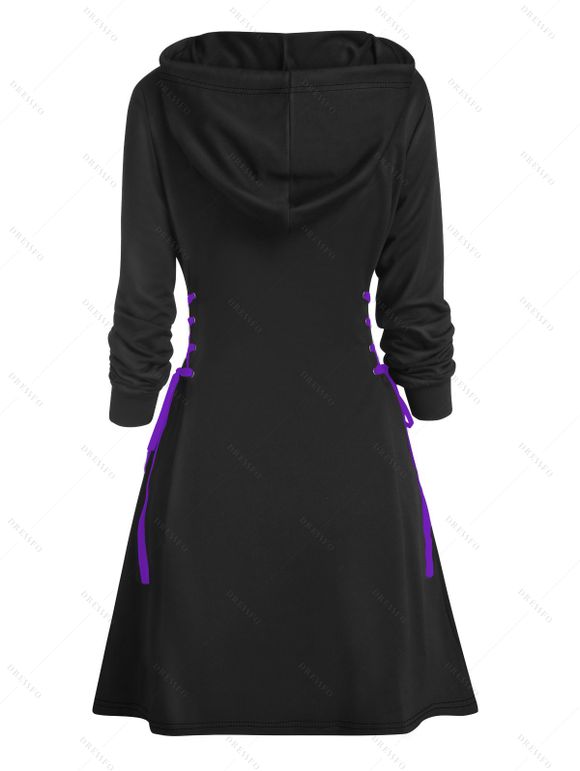 Robe à Capuche D'Halloween de Soirée Linge A Fantôme Imprimé à Lacets à Côté - Noir XL | US 12