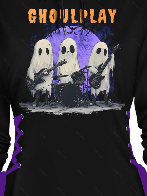 Robe à Capuche D'Halloween de Soirée Linge A Fantôme Imprimé à Lacets à Côté - Noir XL | US 12
