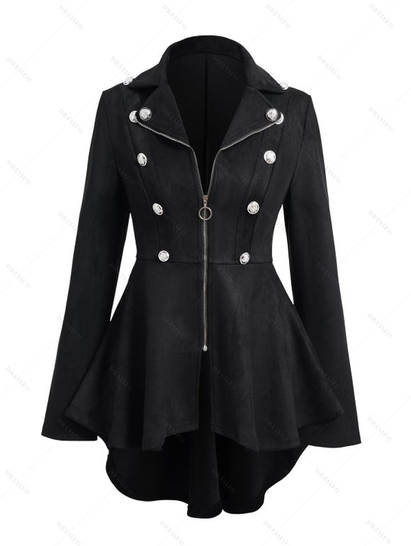 Manteau Court Zippé Décoré de Bouton Manches Longues à Col Relevé en Faux Daim - Noir XXL | US 14