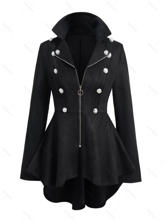 Manteau Court Zippé Décoré de Bouton Manches Longues à Col Relevé en Faux Daim - Noir XL | US 12
