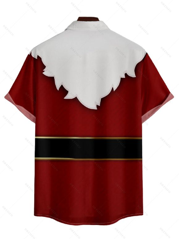 Christmas Belt Print Contrast V Neck Spaghetti Strap Dress and Roll Up Sleeve Shirt Outfit - Rouge foncé S | US 4