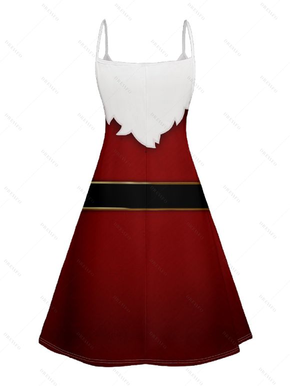 Christmas Belt Print Contrast V Neck Spaghetti Strap Dress and Roll Up Sleeve Shirt Outfit - Rouge foncé S | US 4