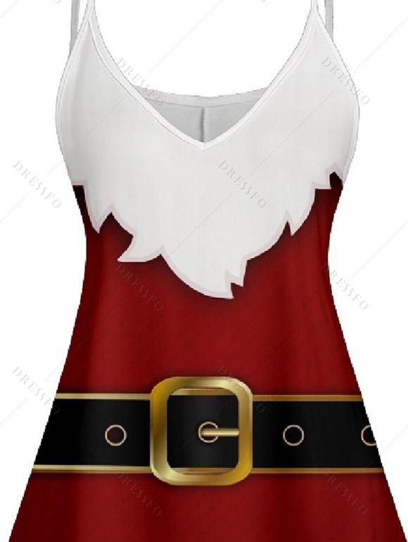 Robe D'Eté Ligne A Contrastée Ceinturée à Bretelle Fine sans Manches à Col V - Rouge foncé M | US 6