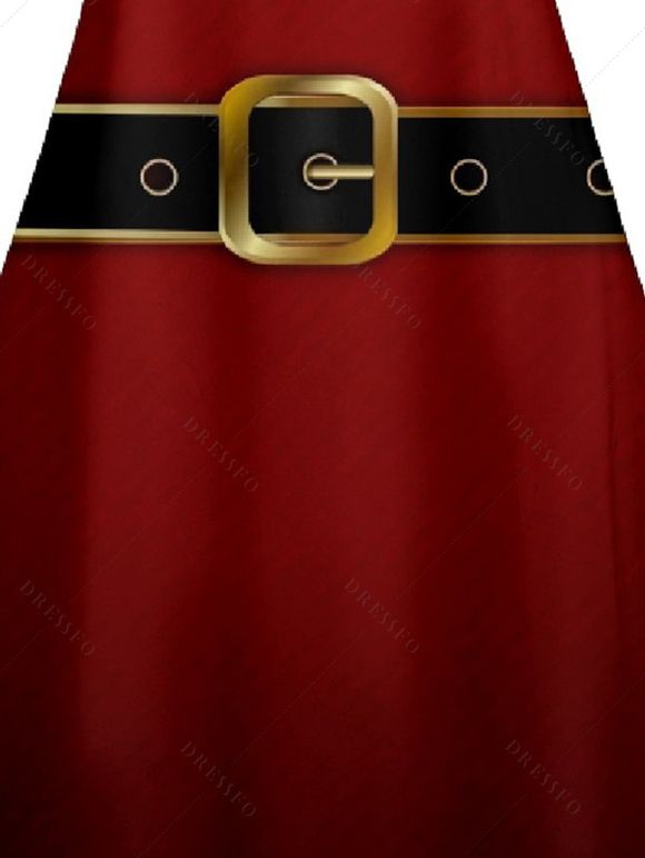 Robe D'Eté Ligne A Contrastée Ceinturée à Bretelle Fine sans Manches à Col V - Rouge foncé M | US 6