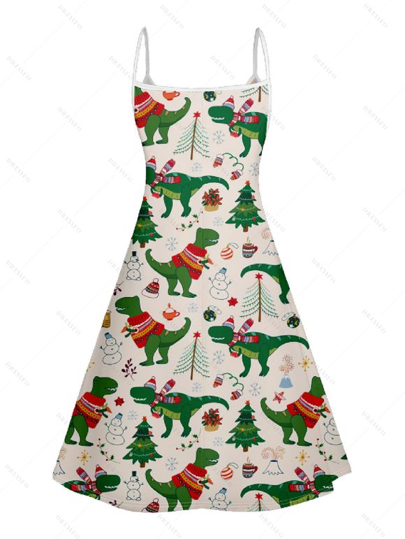 Robe Ligne A Dinosaure et Neige Imprimés à Bretelle Fine sans Manches - Blanc XXXXXL | US 20