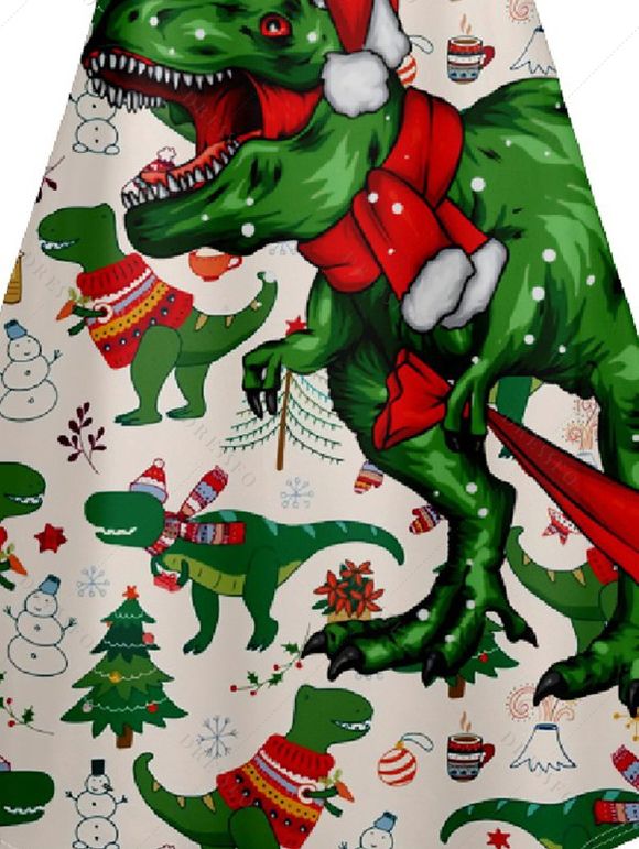 Robe Ligne A Dinosaure et Neige Imprimés à Bretelle Fine sans Manches - Blanc XXXXXL | US 20