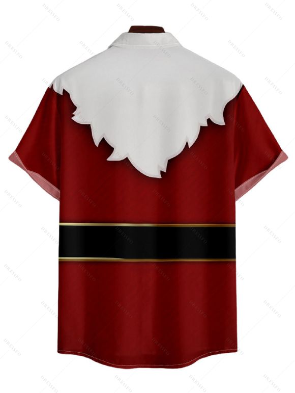 Chemise Décontractée Ceinture avec Manches Roulées et à Imprimé pour Hommes - Rouge foncé 4XL