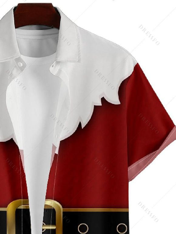 Chemise Décontractée Ceinture avec Manches Roulées et à Imprimé pour Hommes - Rouge foncé 4XL