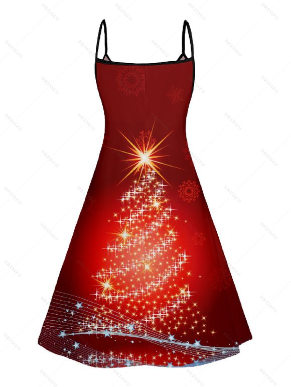 Robe D'Eté Ligne A Sapin de Noël Imprimé à Taille Haute sans Manches à Paillettes - Rouge foncé S | US 4