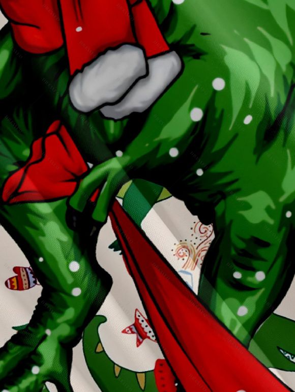 Chemise Décontractée Boutonnée Dinosaure et Neige Imprimés à Manches Courtes - Blanc L