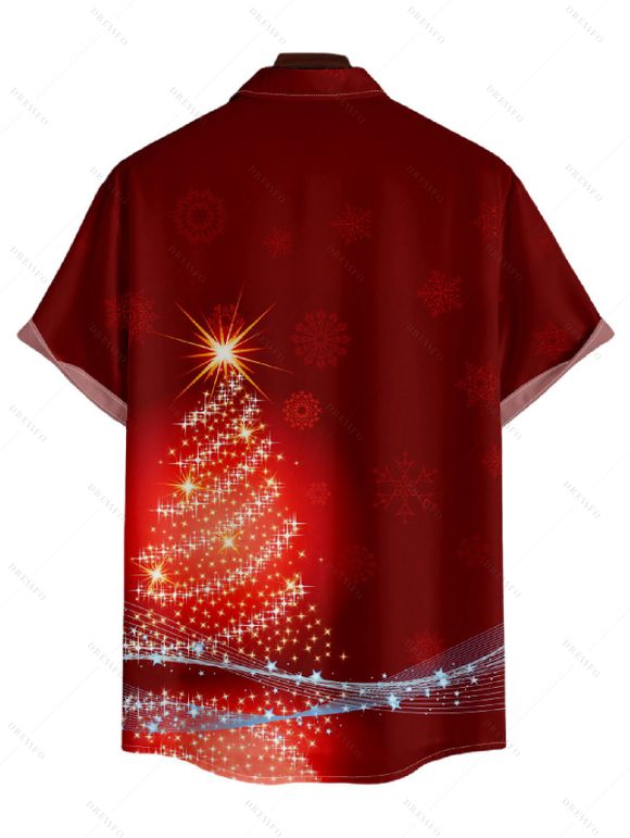 Chemise Décontractée Sapin de Noël Imprimé Boutonnée à Manches Courtes à Paillettes - Rouge foncé 4XL