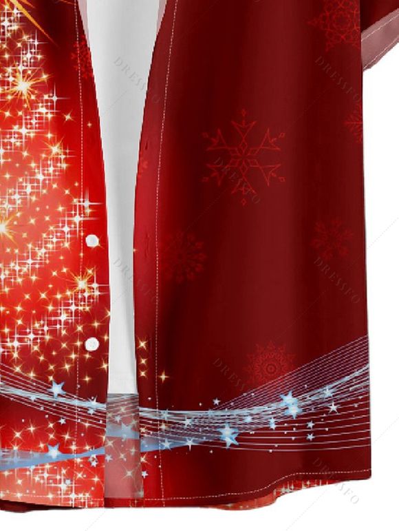 Chemise Décontractée Sapin de Noël Imprimé Boutonnée à Manches Courtes à Paillettes - Rouge foncé 4XL