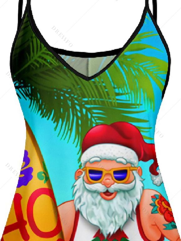 Robe D'Eté Ligne A Père Noël Imprimé à Bretelle Fine sans Manches à Col V - Orange XL | US 12