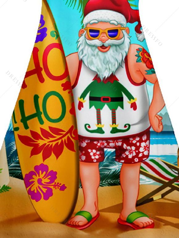 Robe D'Eté Ligne A Père Noël Imprimé à Bretelle Fine sans Manches à Col V - Orange XL | US 12