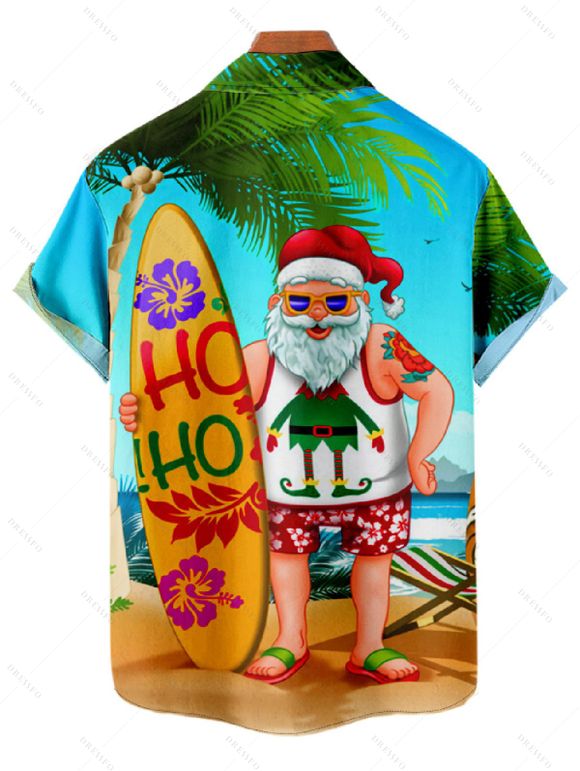 Chemise Décontractée Père Noël Imprimée Boutonnée à Manches Courtes - Orange 3XL