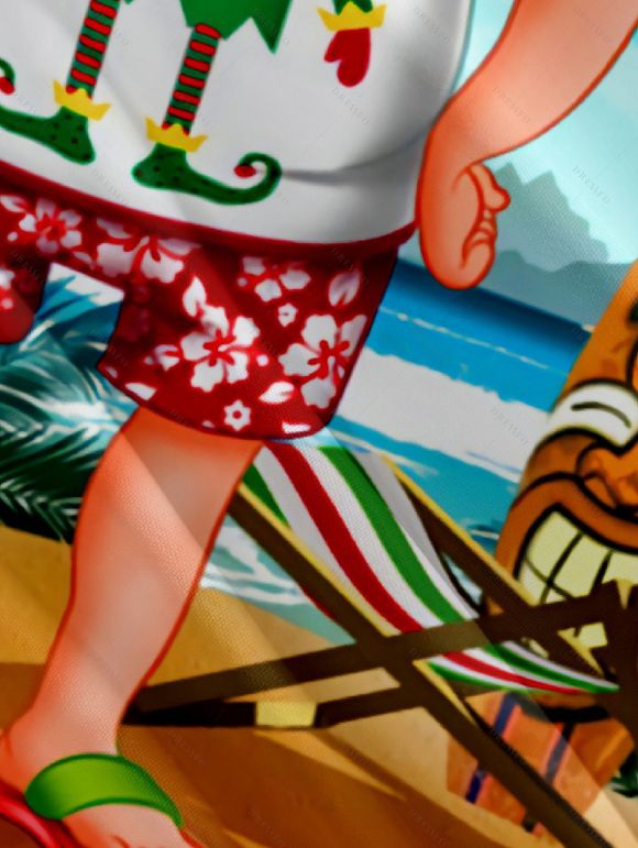 Chemise Décontractée Père Noël Imprimée Boutonnée à Manches Courtes - Orange 3XL