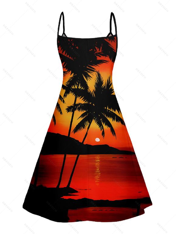 Robe D'été Ajourée à Imprimé Arbre à Bretelles Spaghetti - Orange XXL | US 14