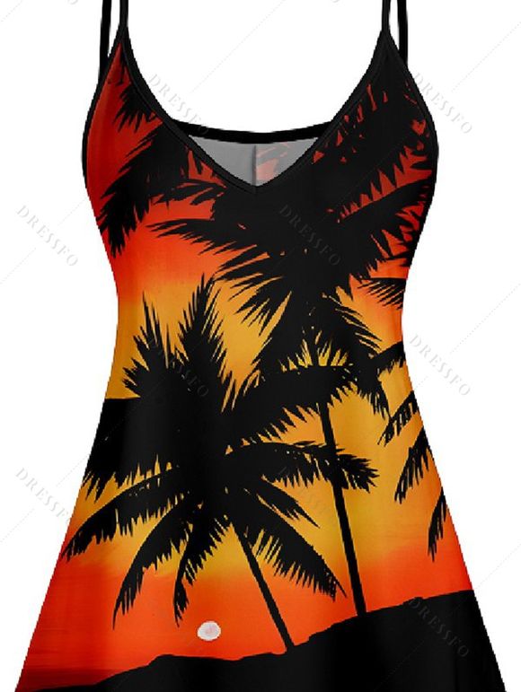 Robe D'été Ajourée à Imprimé Arbre à Bretelles Spaghetti - Orange XXL | US 14