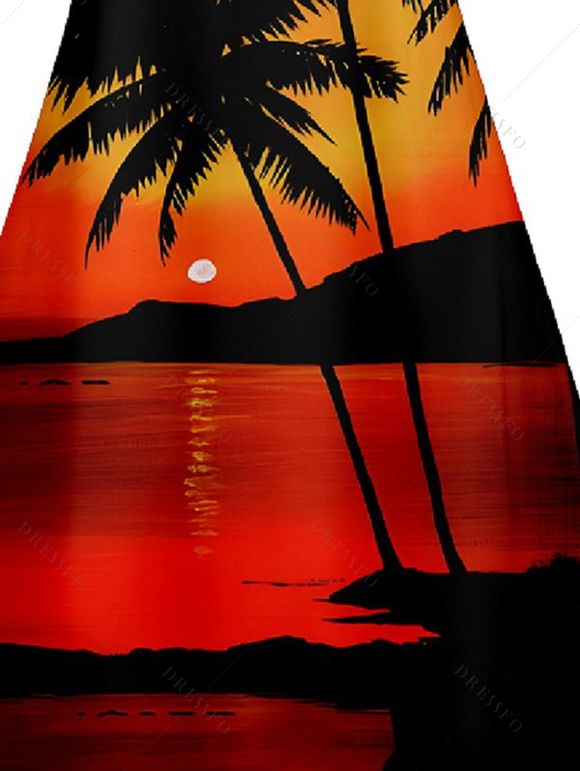 Robe D'été Ajourée à Imprimé Arbre à Bretelles Spaghetti - Orange XXL | US 14