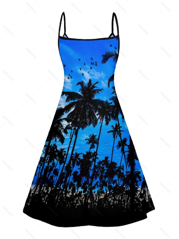 Robe D'été Ajourée à Imprimé Arbre à Bretelles Spaghetti - Bleu XXL | US 14