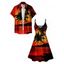 Sunset Tree Print V Neck High Waist Spaghetti Strap Dress and Roll Up Sleeve Shirt Resort Hawaii Outfit - Bleu S | US 4