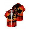 Sunset Tree Print V Neck High Waist Spaghetti Strap Dress and Roll Up Sleeve Shirt Resort Hawaii Outfit - Orange S | US 4