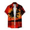 Sunset Tree Print V Neck High Waist Spaghetti Strap Dress and Roll Up Sleeve Shirt Resort Hawaii Outfit - Orange S | US 4