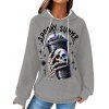 Sweat à Capuche D'Halloween Rose Chauve-souris Lettre Slogan Imprimés avec Poche à Cordon - Gris Clair L | US 8-10