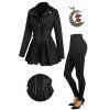 Lace Up Half Zipper Button Decor Coat and Rivet Decor Jogger Pants Moon Mushroom Necklace Outfit - Noir S | US 4