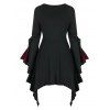 Gothic Skull Lace Insert Asymmetric T-shirt and Rivet Decor Women Casual Jogger Pants Drop Earrings Outfit - Noir S | US 4