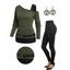 Contrast Color Skew Neck Belt Top and Rivet Decor Jogger Pants Life Tree Hoop Drop Earrings Outfit - Vert profond S | US 4