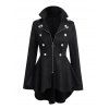 Solid Zipper Up Button Decor Turn Down Collar Coat and Rivet Decor Women Jogger Pants Outfit - Noir S | US 4