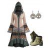 Elk Snowflake Tribal Pattern Knit High Low Dress and Zip Up Chunky Punk Boots Life Tree Drop Earrings Outfit - Abricot S | US 4