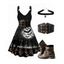 Halloween Pumpkin Spider Bat Print V Neck Dress and Zip Up Chunky Boots Solid Color Belt Skull Choker Necklace Outfit - Noir S | US 4